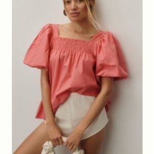 Anthropologie Coral Puff Sleeve Blouse